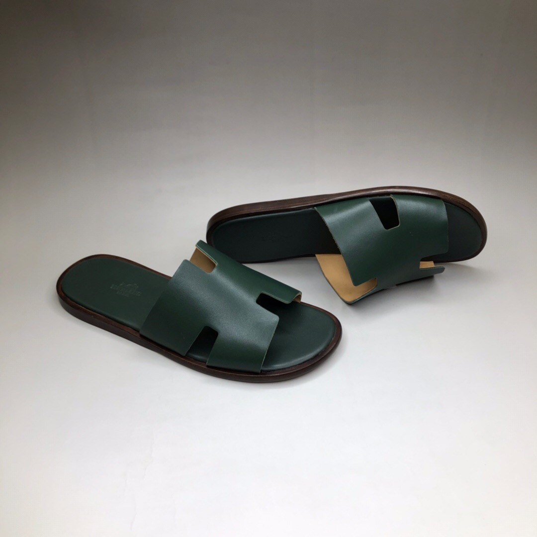 HERMES 에르메스 이즈미르 슬리퍼 H형 디테일 디자인 Izmir sandal 다크 그린