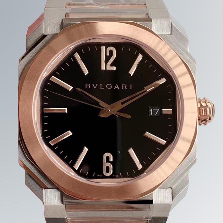 BVLGARI 불가리 옥토102854모델 18k로즈골드 콤비 블랙 다이얼